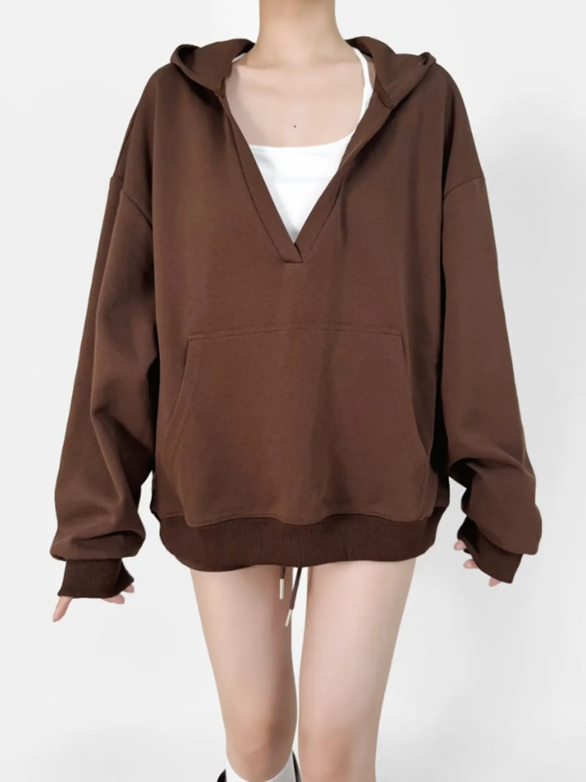 V-Neck Oversized-Pocket Hoodie sold by COMMENSE product image thumbnail 3