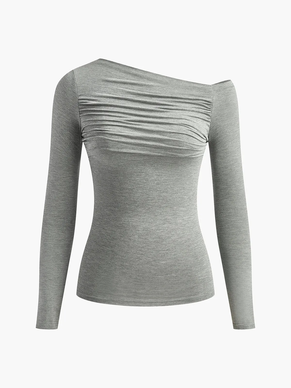 Asymmetrical Neck Pleated Long Sleeve T-Shirt sold by COMMENSE