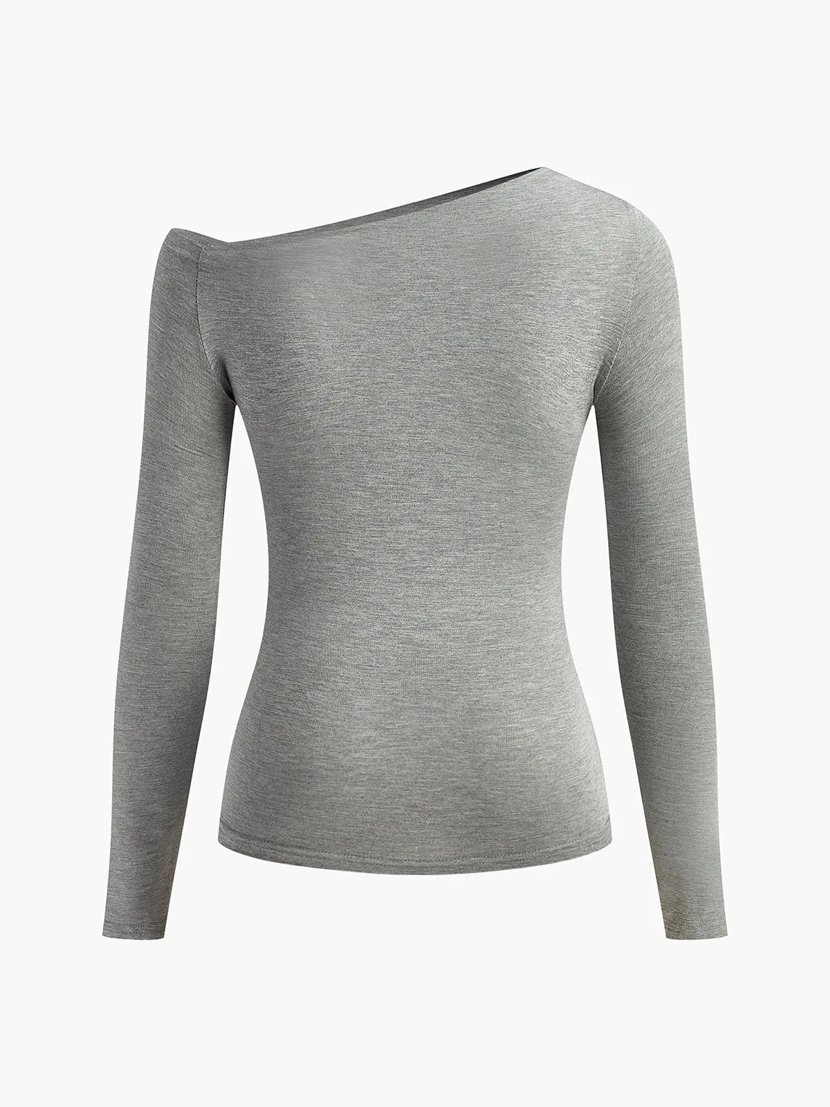 Asymmetrical Neck Pleated Long Sleeve T-Shirt sold by COMMENSE product image thumbnail 2