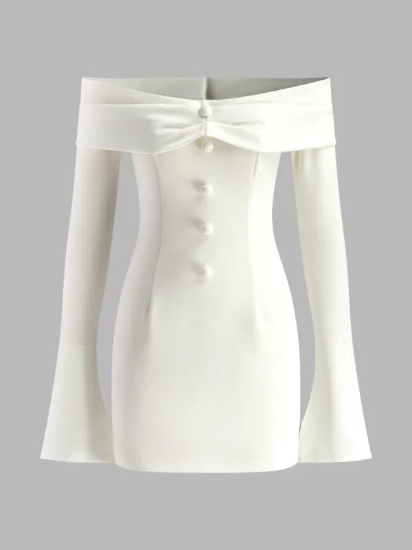 Off-Shoulder Pleated Piping Short Dress sold by COMMENSE