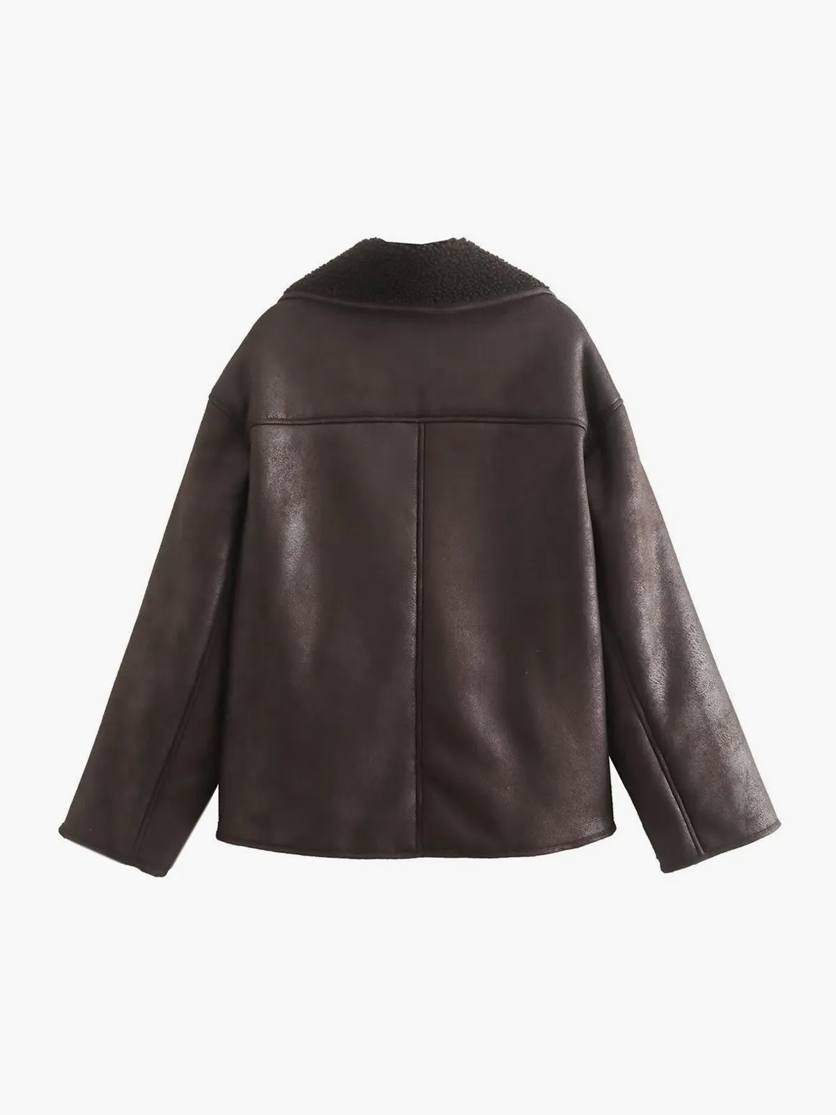 Lapel Faux Leather Warm Jacket sold by COMMENSE product image thumbnail 5