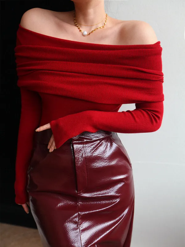 Wool-Blend Elegant Ruched Slim Sweater sold by COMMENSE