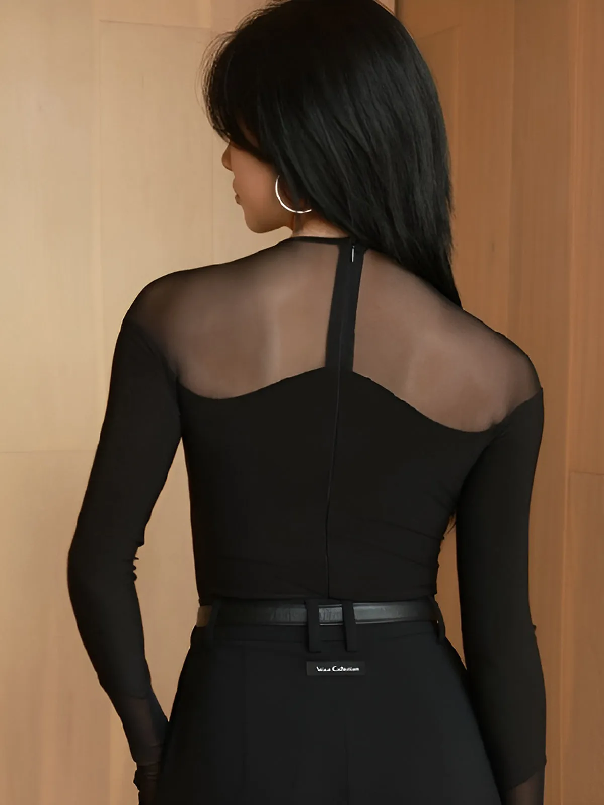 Back Zipper Sheer Panel Blouse sold by COMMENSE product image thumbnail 5