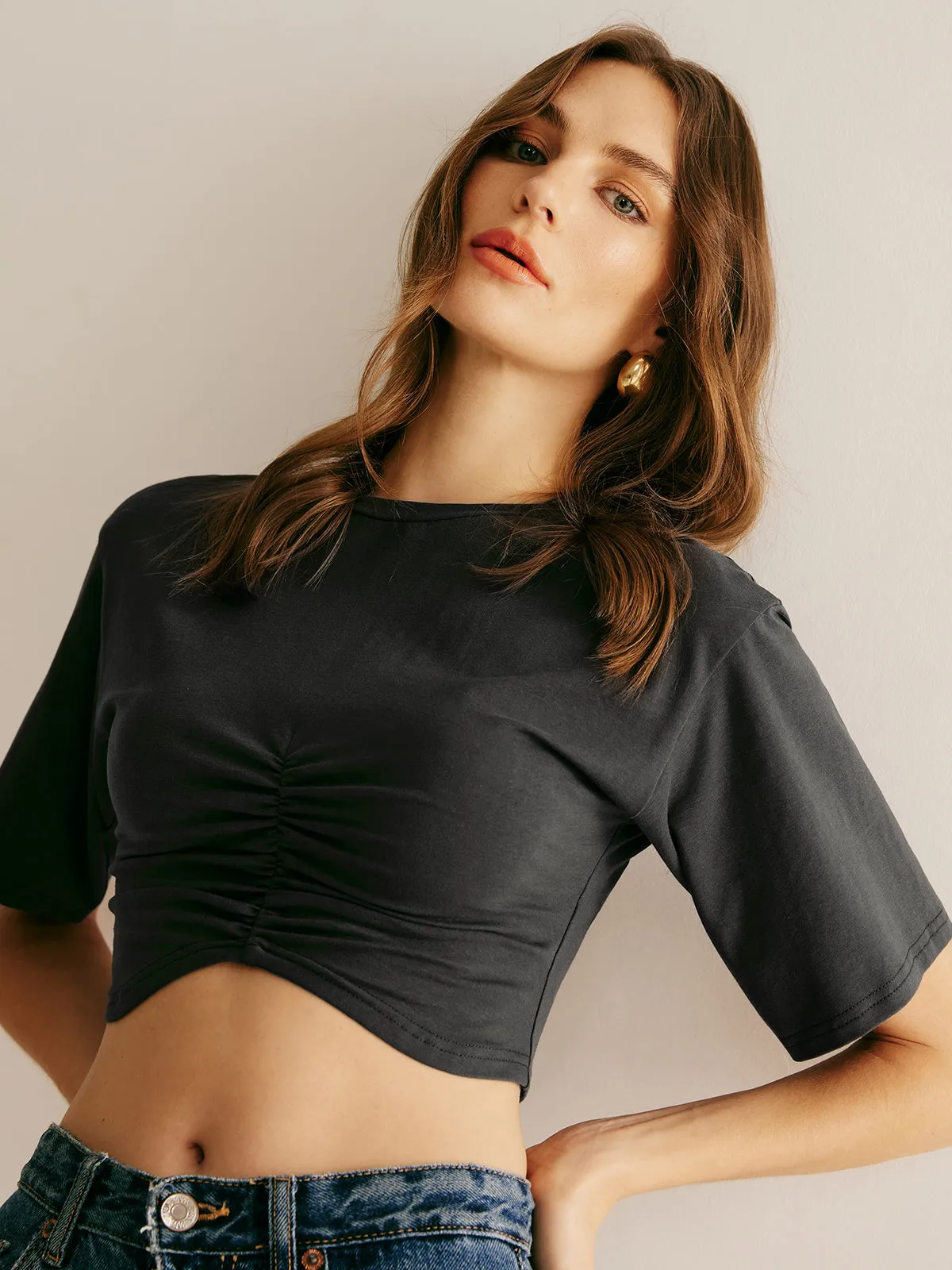 Minimalist Plain Pleated Corset T-Shirt sold by COMMENSE product image thumbnail 3