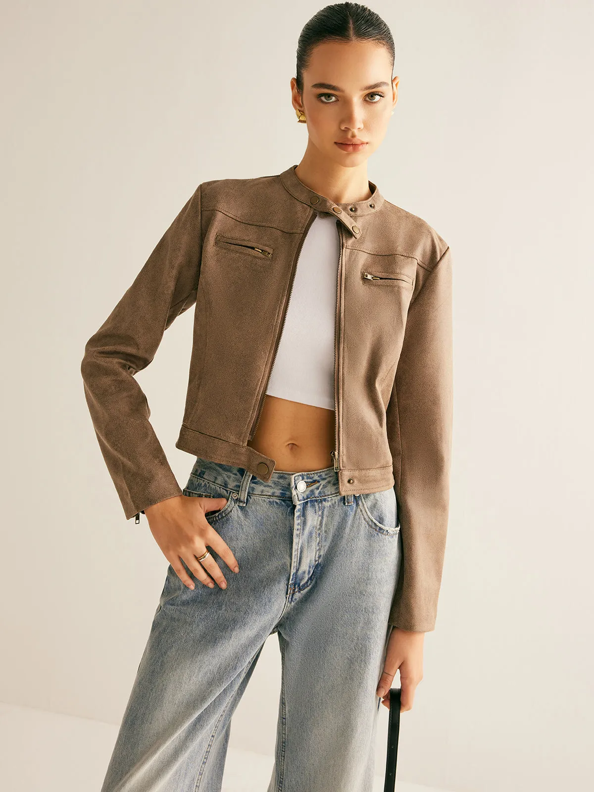 Boheme Button-Collar Zipper Jacket sold by COMMENSE