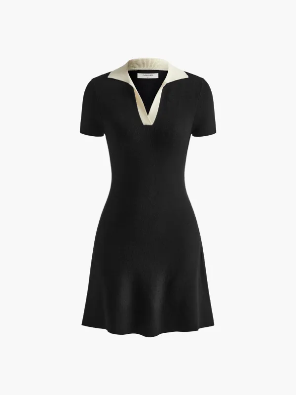 Contrast Collar Flowy Sweater Short Dress sold by COMMENSE