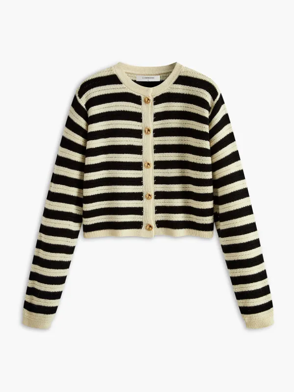Striped Stretch Breasted Cardigan sold by COMMENSE