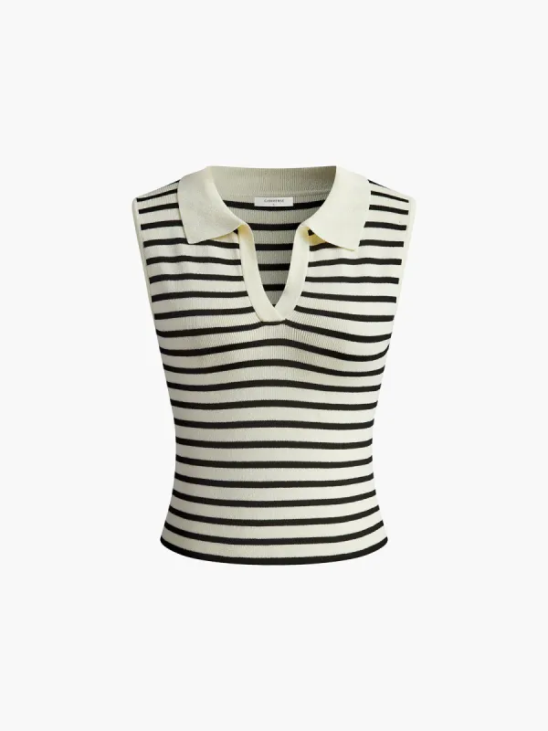 Striped Lapel Sweater Slim Vest sold by COMMENSE