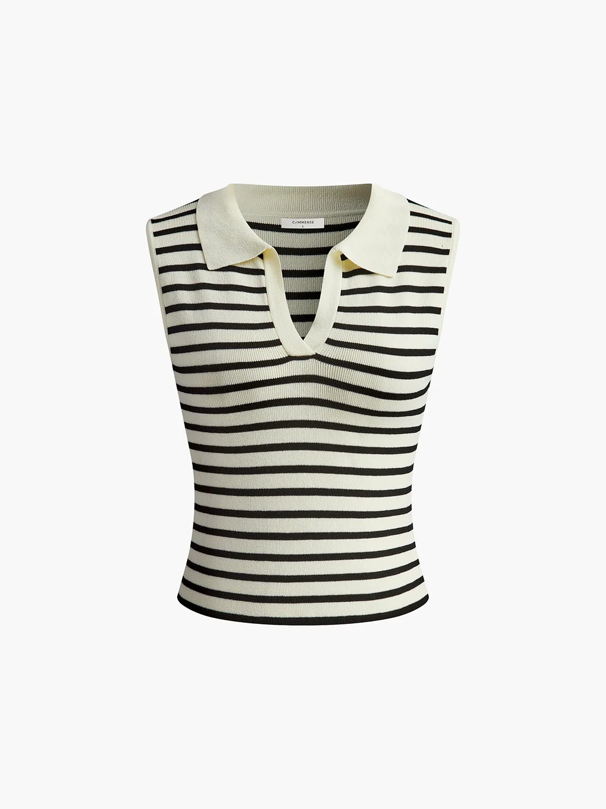 Striped Lapel Sweater Slim Vest sold by COMMENSE