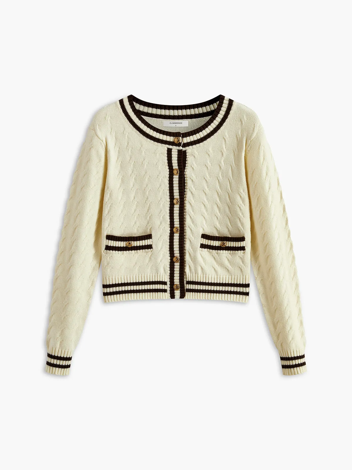 Contrast Trim Breasted Shift Cardigan sold by COMMENSE