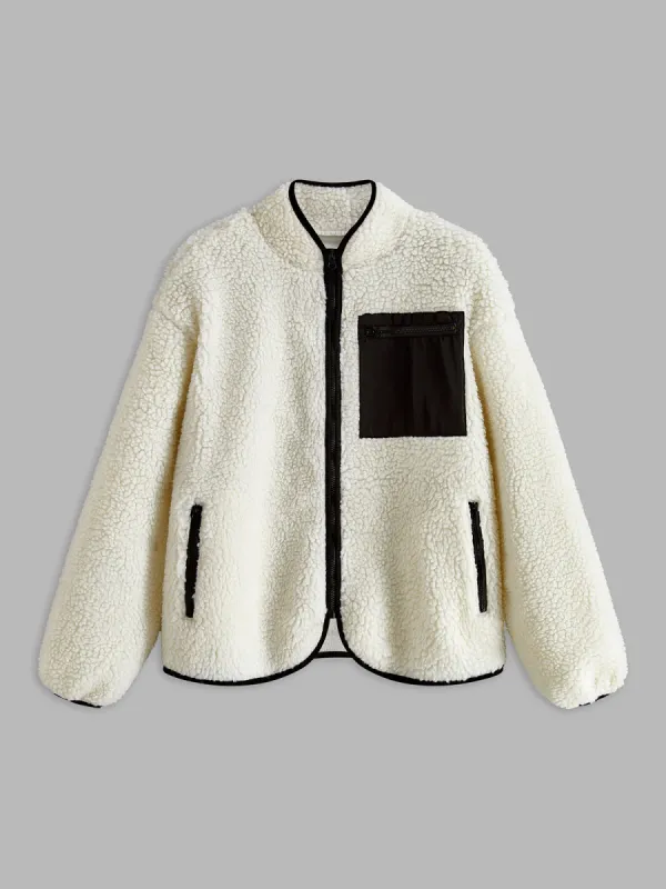 Contrast Binding Zipper Fleece Jacket sold by COMMENSE