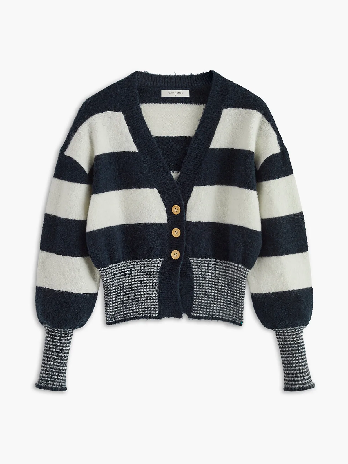 Wool-Blend Striped Cinched Cardigan sold by COMMENSE