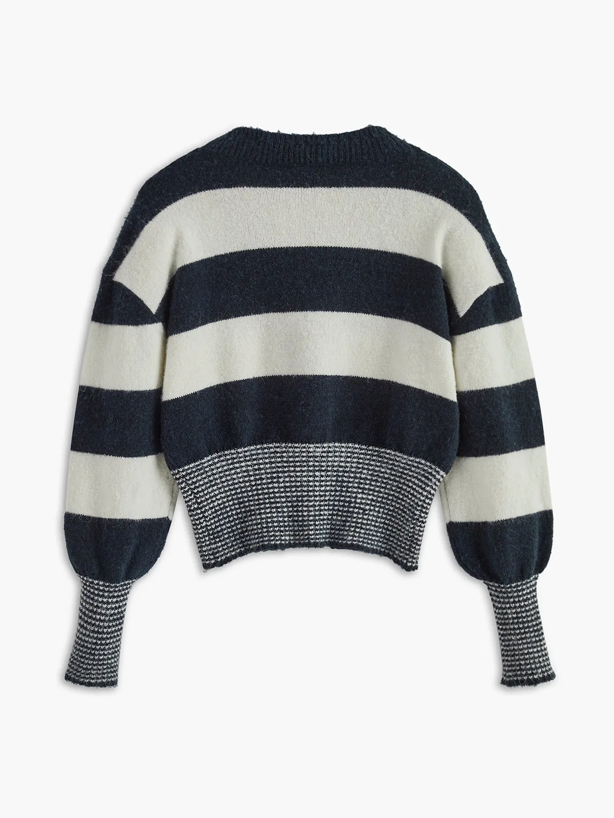 Wool-Blend Striped Cinched Cardigan sold by COMMENSE product image thumbnail 2