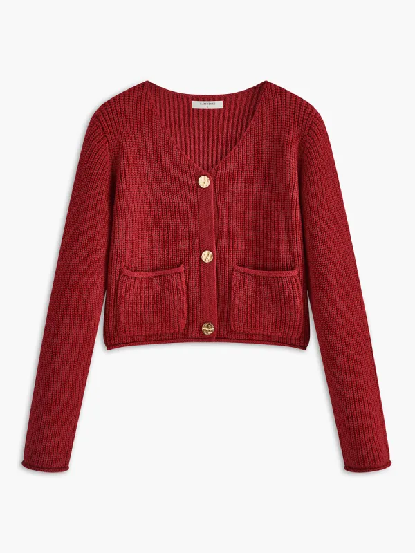 V-Neck Pockets Soft Short Cardigan sold by COMMENSE