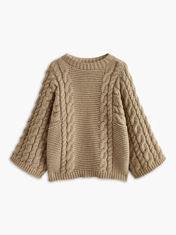 Leisure Round Neck Cable Knit Sweater sold by COMMENSE