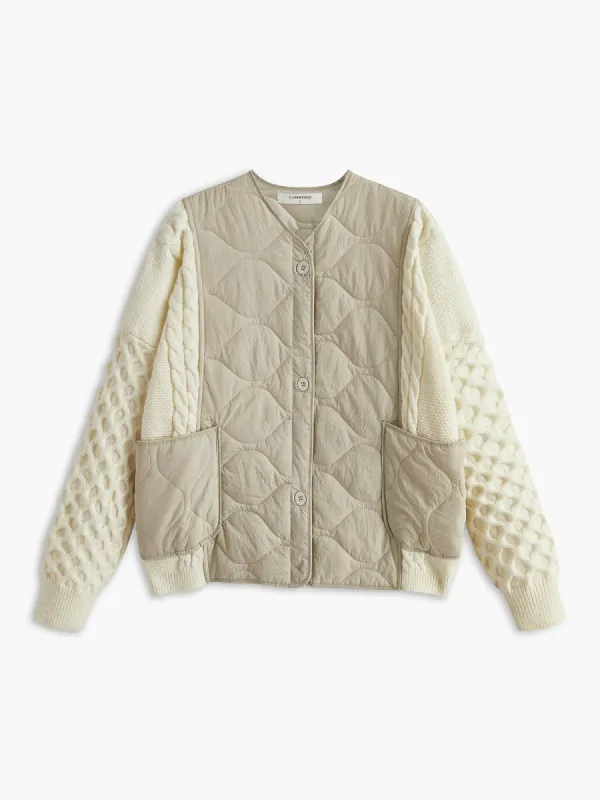 Crew Neck Panel Button Jacket sold by COMMENSE