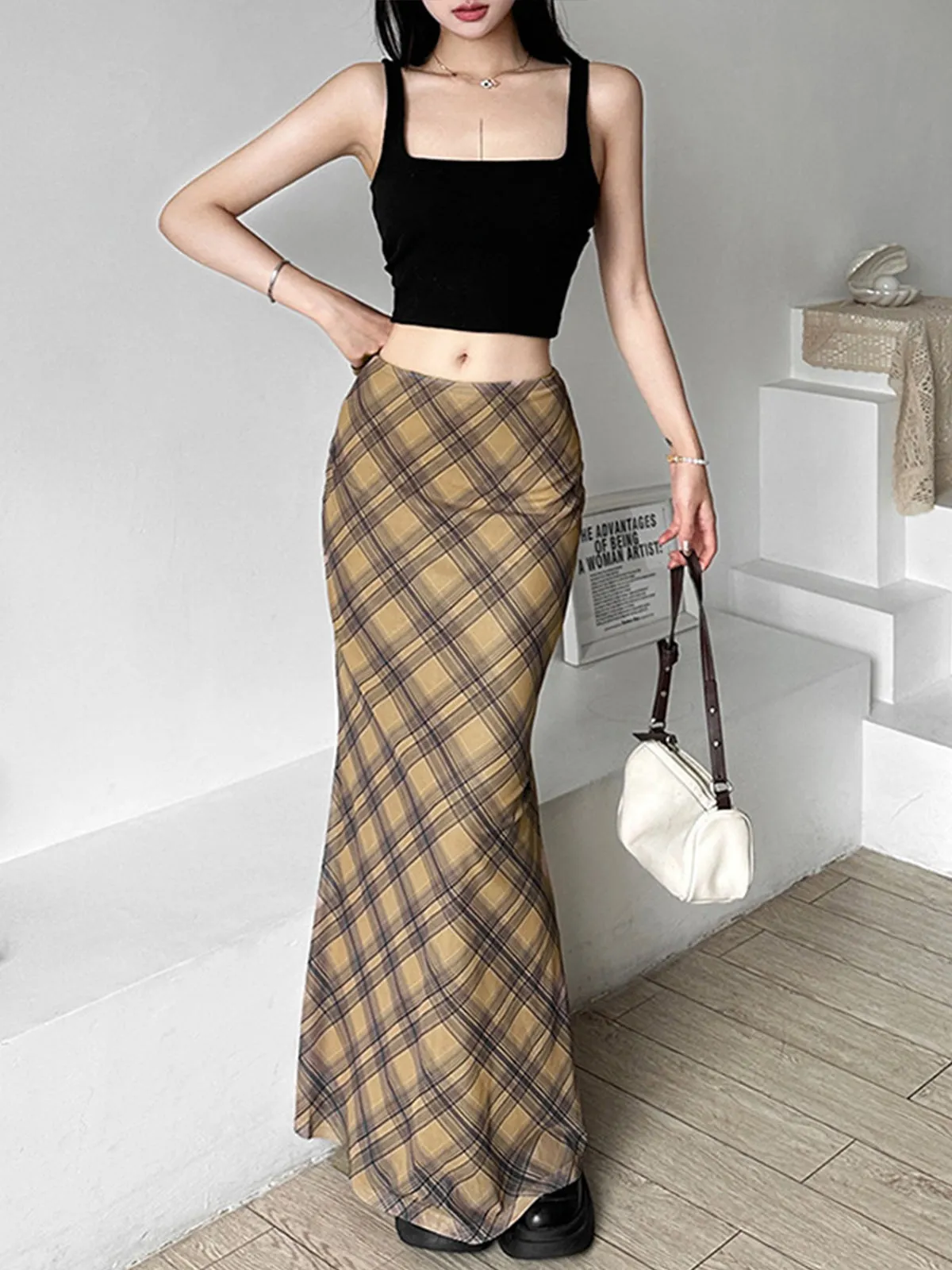 Vintage Plaid Midi Skirt sold by COMMENSE product image thumbnail 3