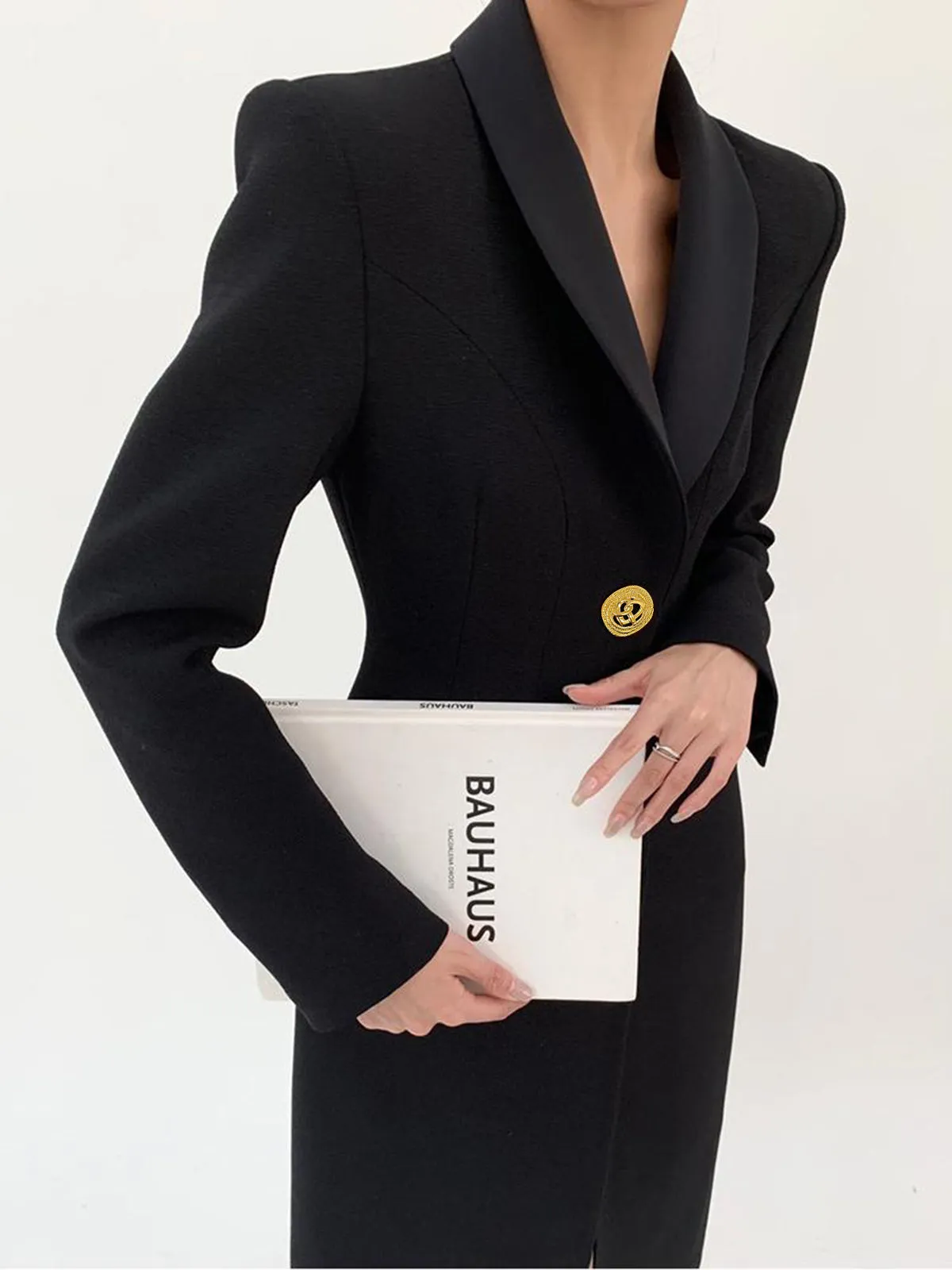 Tweed Button Slit Wool Long Coat sold by COMMENSE product image thumbnail 5