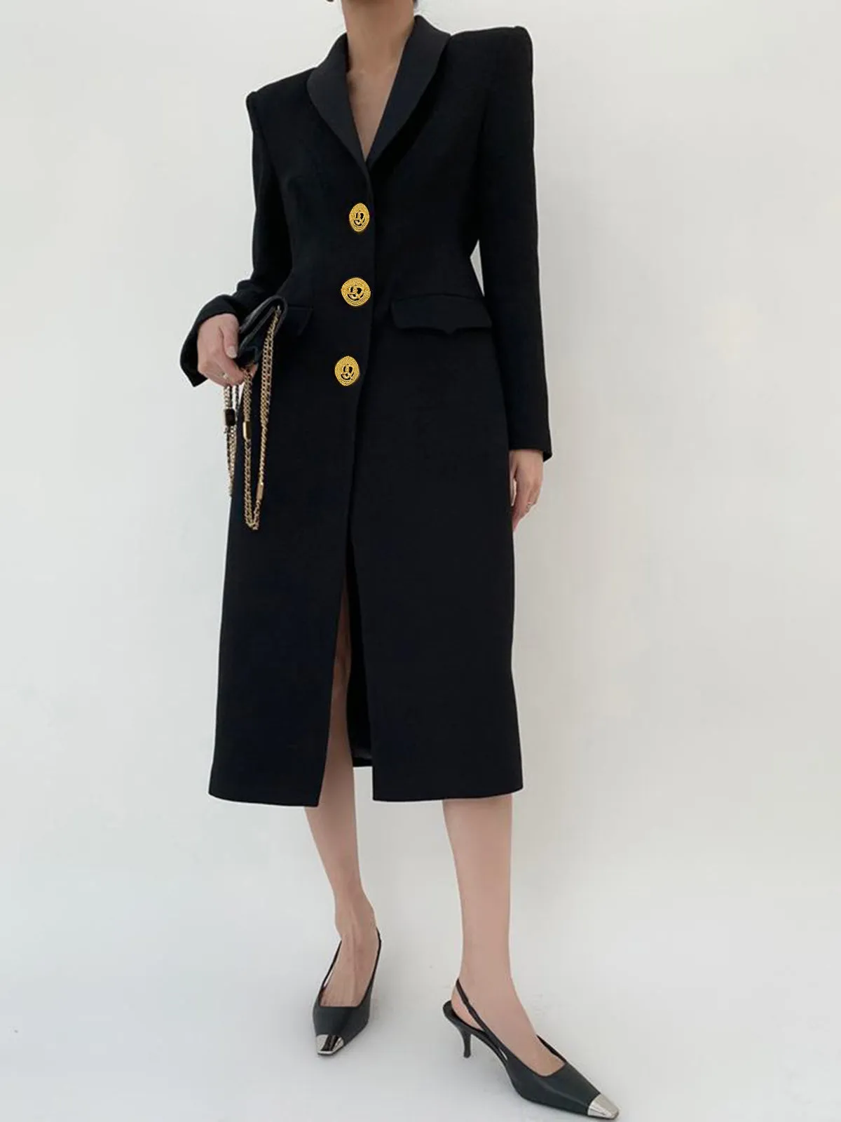 Tweed Button Slit Wool Long Coat sold by COMMENSE product image thumbnail 2