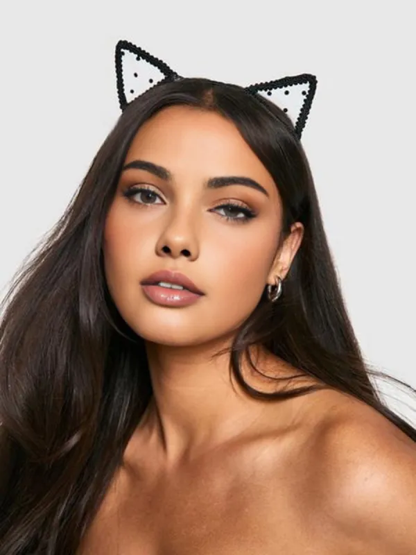 Halloween Angel Lace Cat Ears Headband sold by COMMENSE