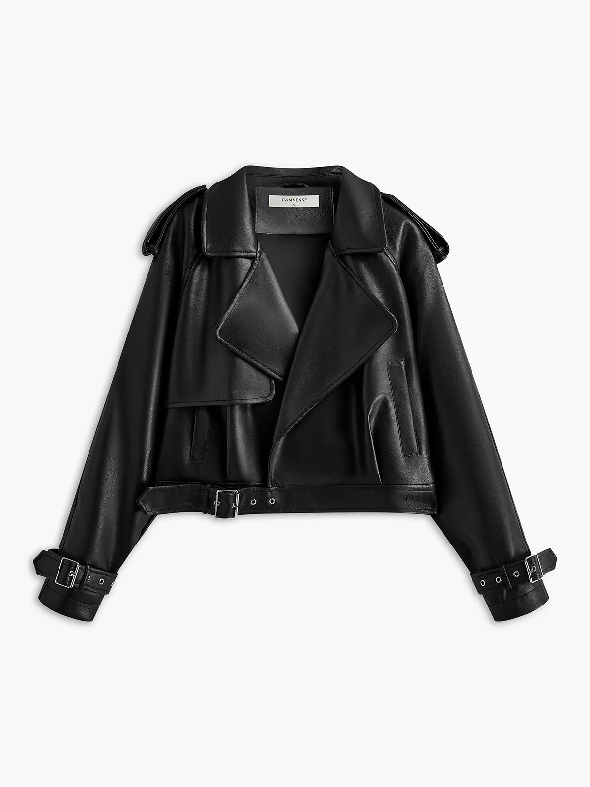 Faux Leather Buckle-Belted Jacket sold by COMMENSE