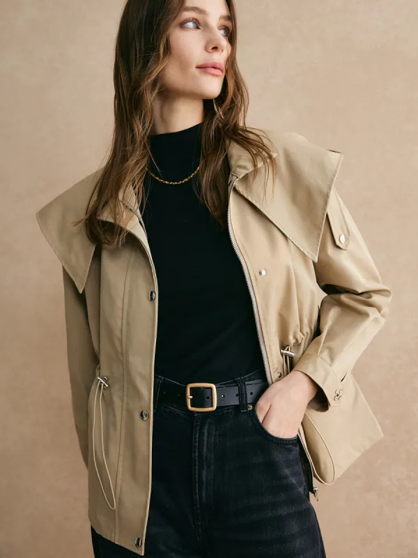 Drawstring Waist Zipper Trench Coat sold by COMMENSE