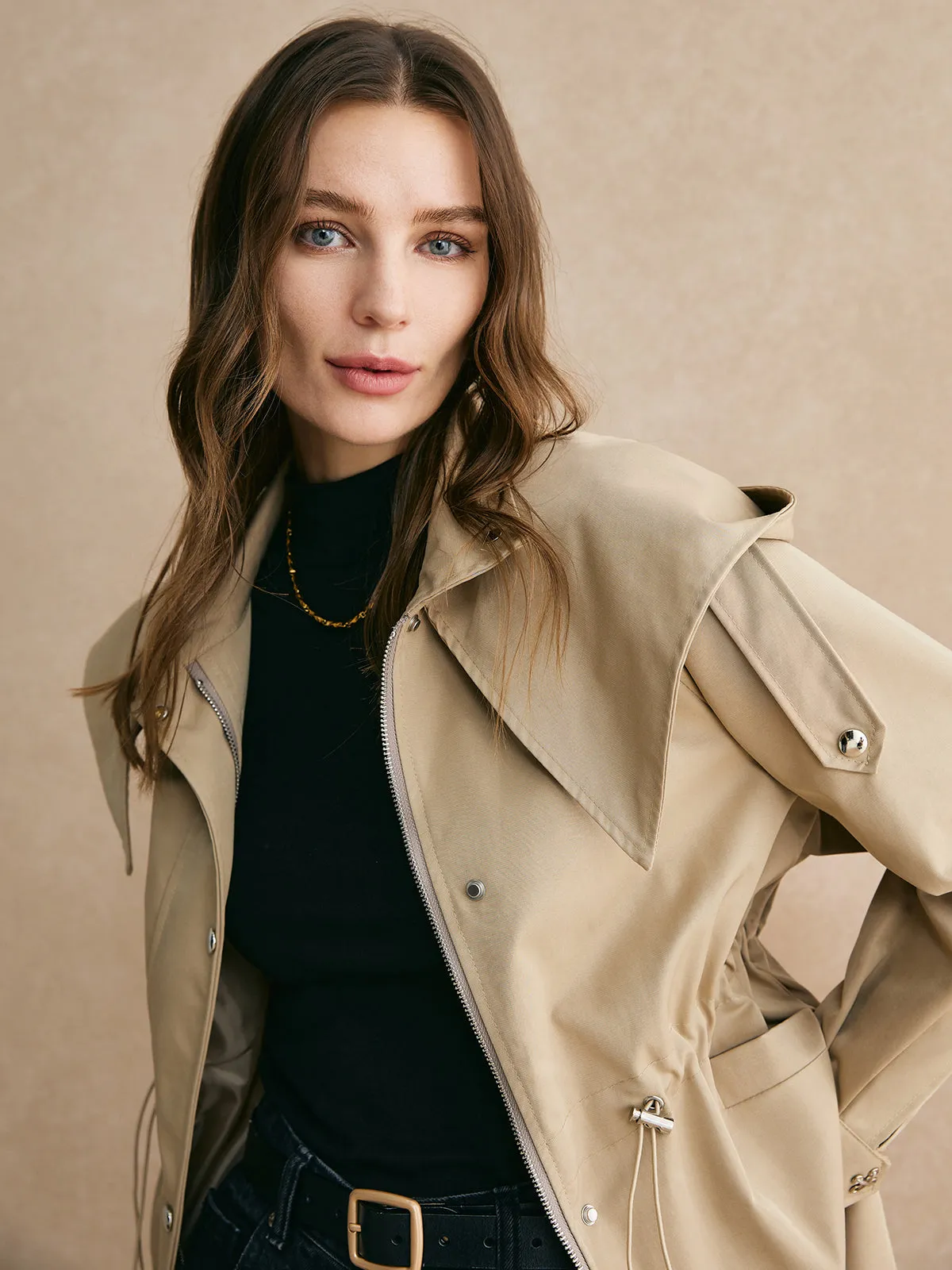 Drawstring Waist Zipper Trench Coat sold by COMMENSE product image thumbnail 5