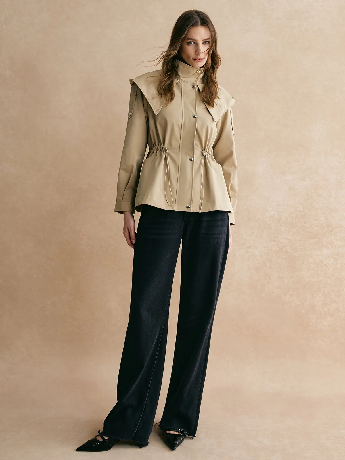 Drawstring Waist Zipper Trench Coat sold by COMMENSE product image thumbnail 2