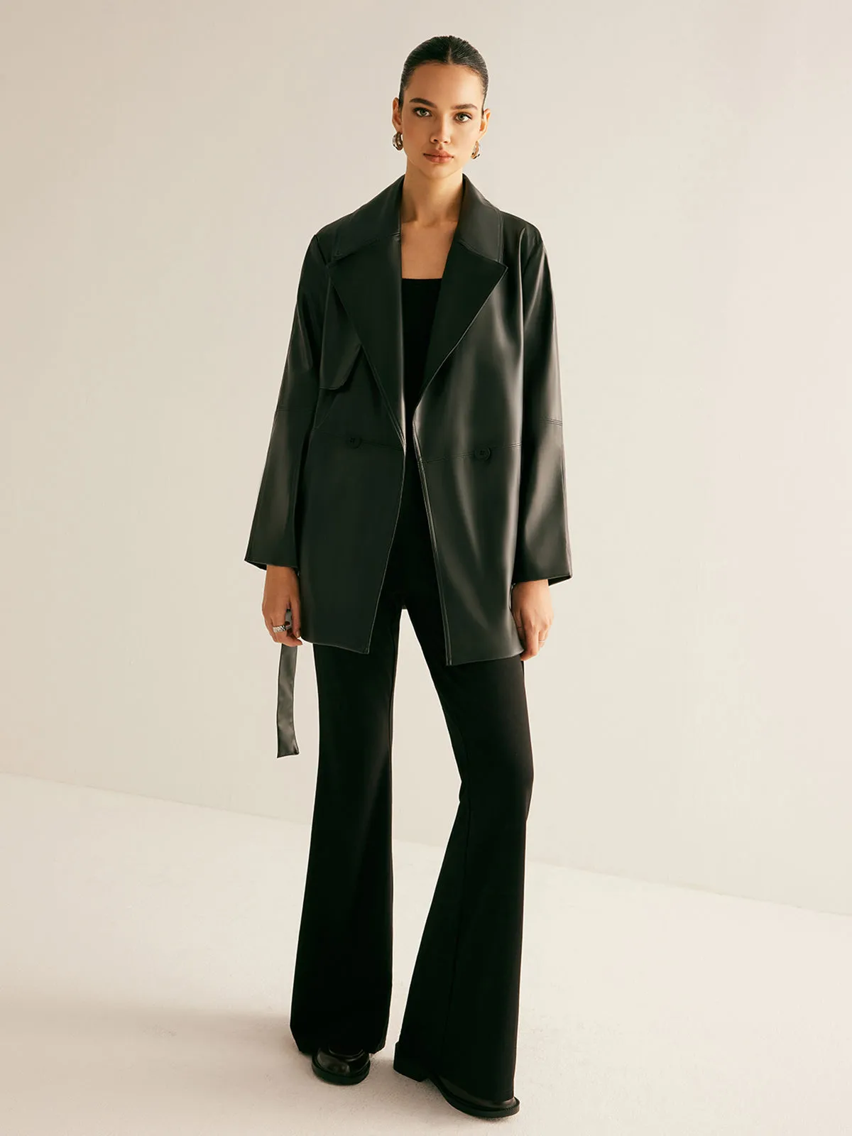 Shift Belted PU Leather Jacket sold by COMMENSE product image thumbnail 3