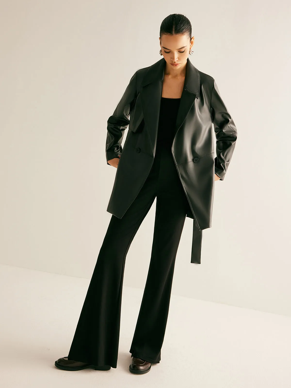 Shift Belted PU Leather Jacket sold by COMMENSE product image thumbnail 4