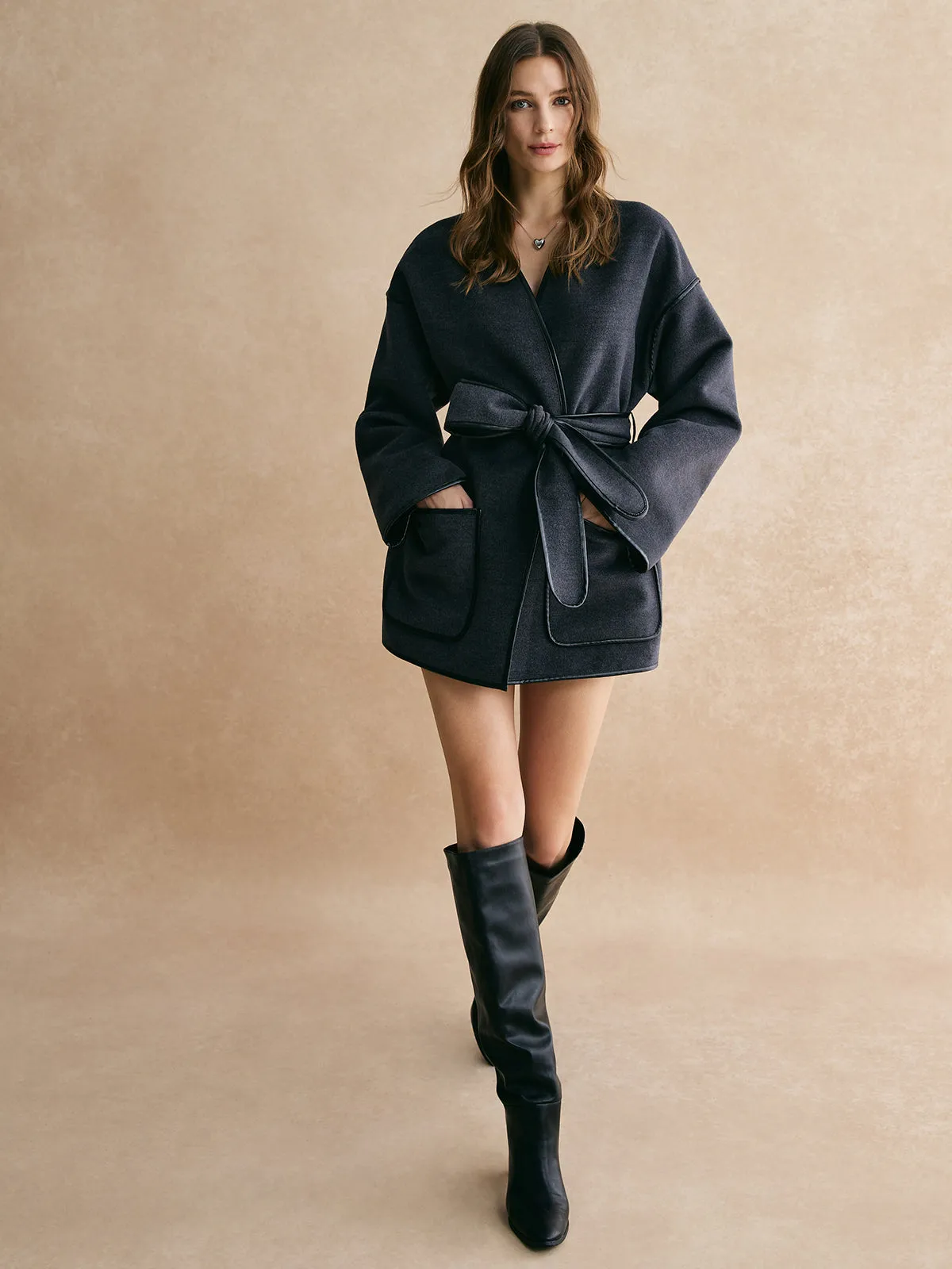 Retro Piping Belted Cinched Jacket sold by COMMENSE product image thumbnail 2