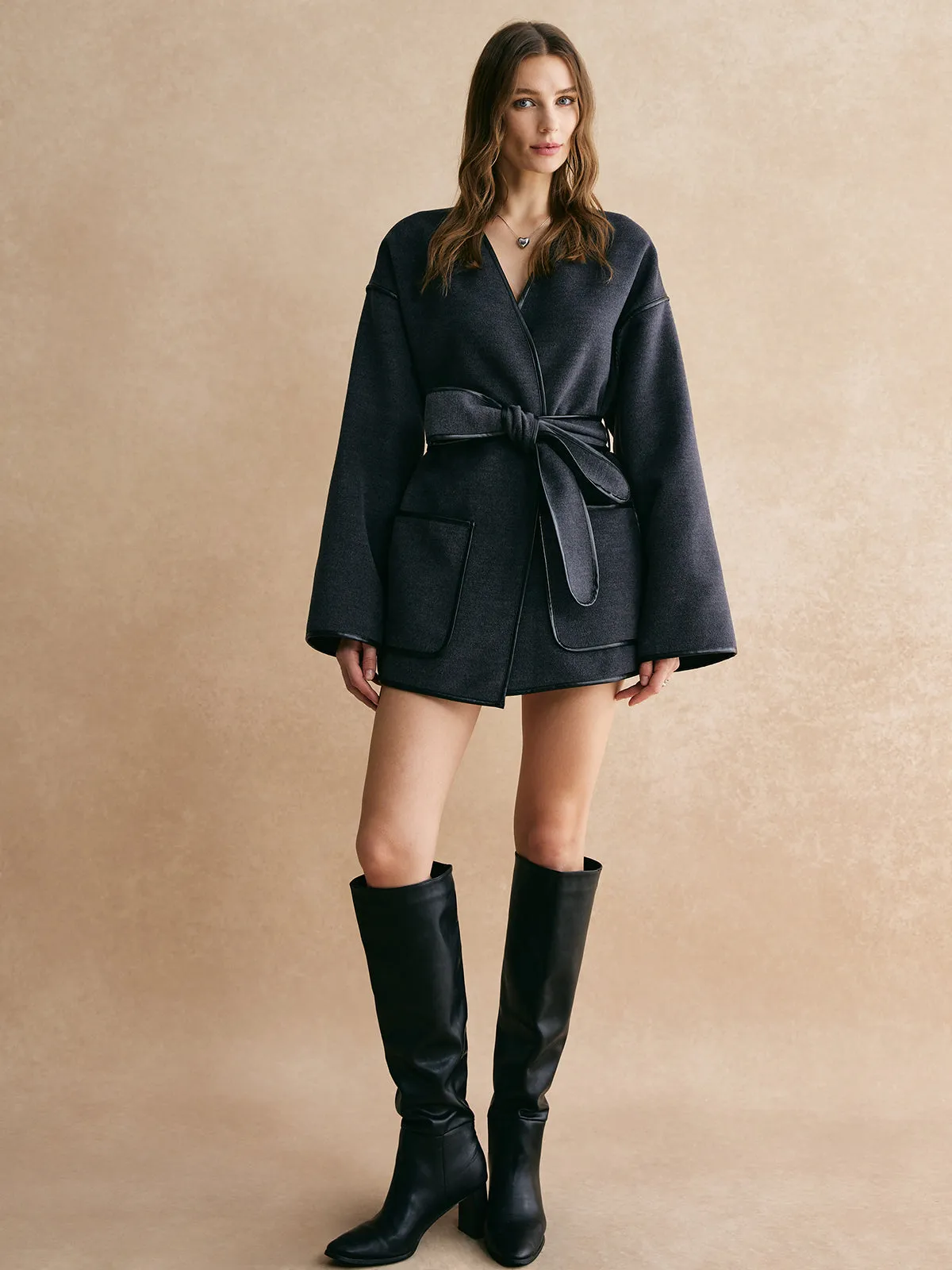 Retro Piping Belted Cinched Jacket sold by COMMENSE product image thumbnail 3