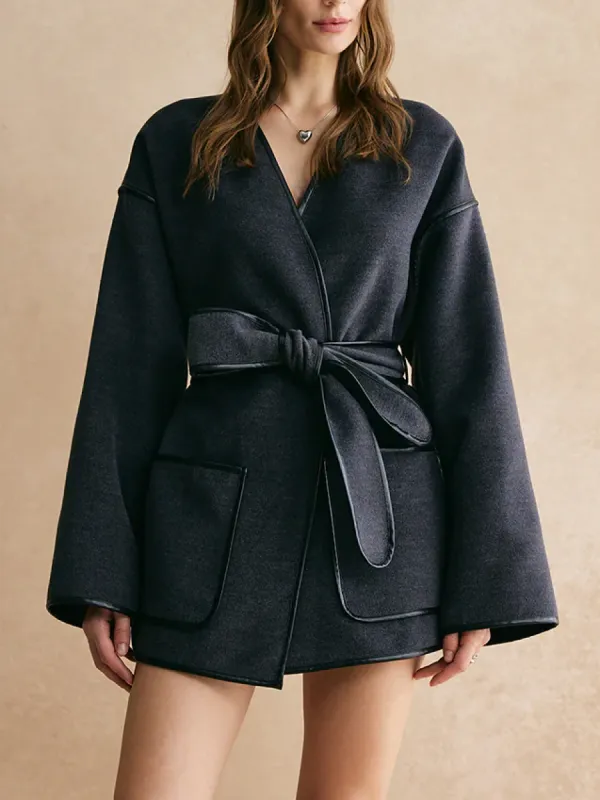 Retro Piping Belted Cinched Jacket sold by COMMENSE