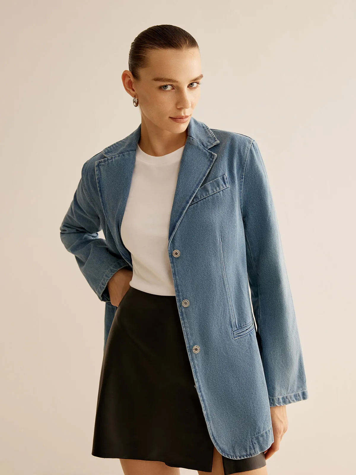 Minimalist Washed Denim Jacket sold by COMMENSE product image thumbnail 5
