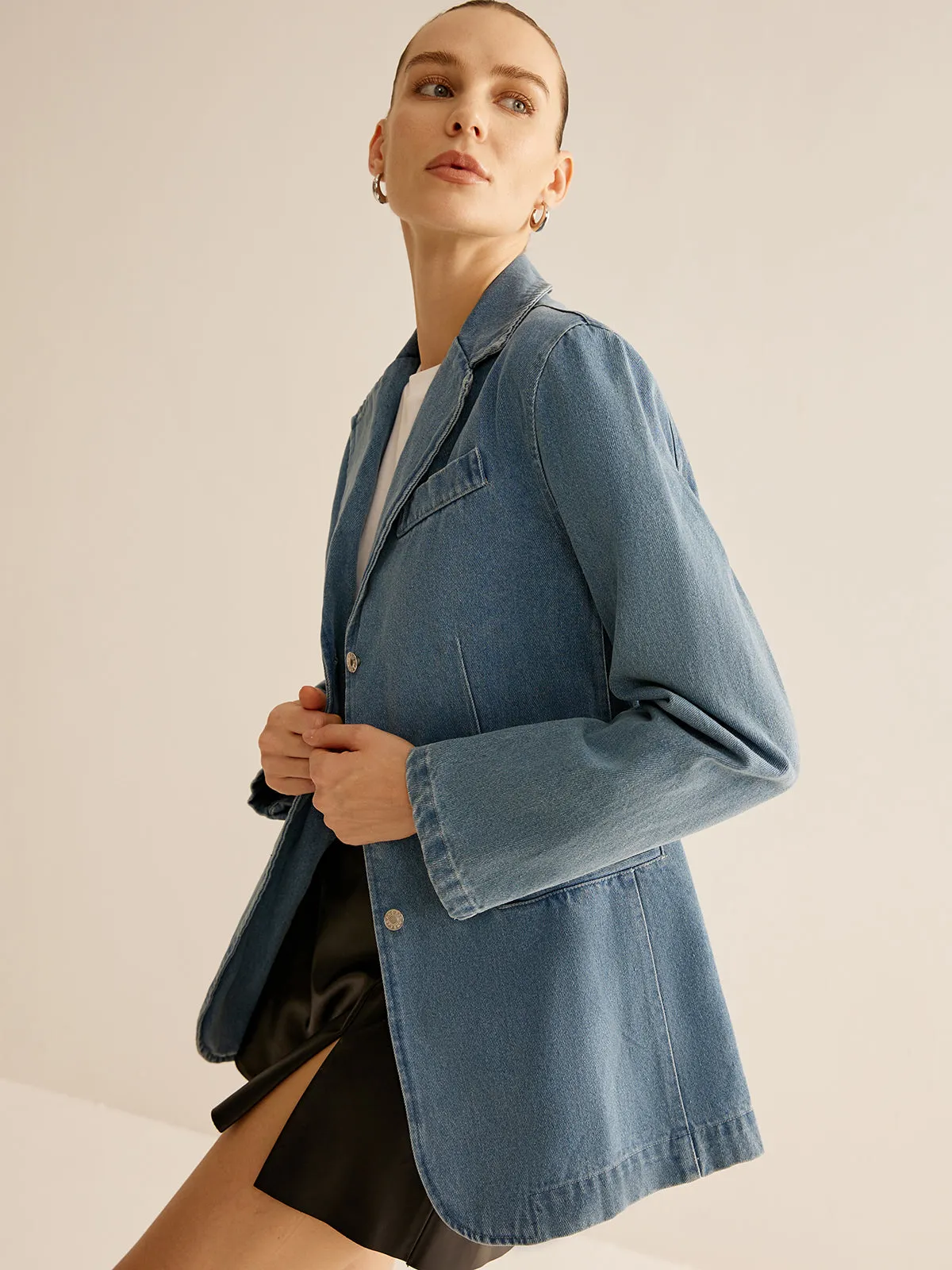 Minimalist Washed Denim Jacket sold by COMMENSE product image thumbnail 2