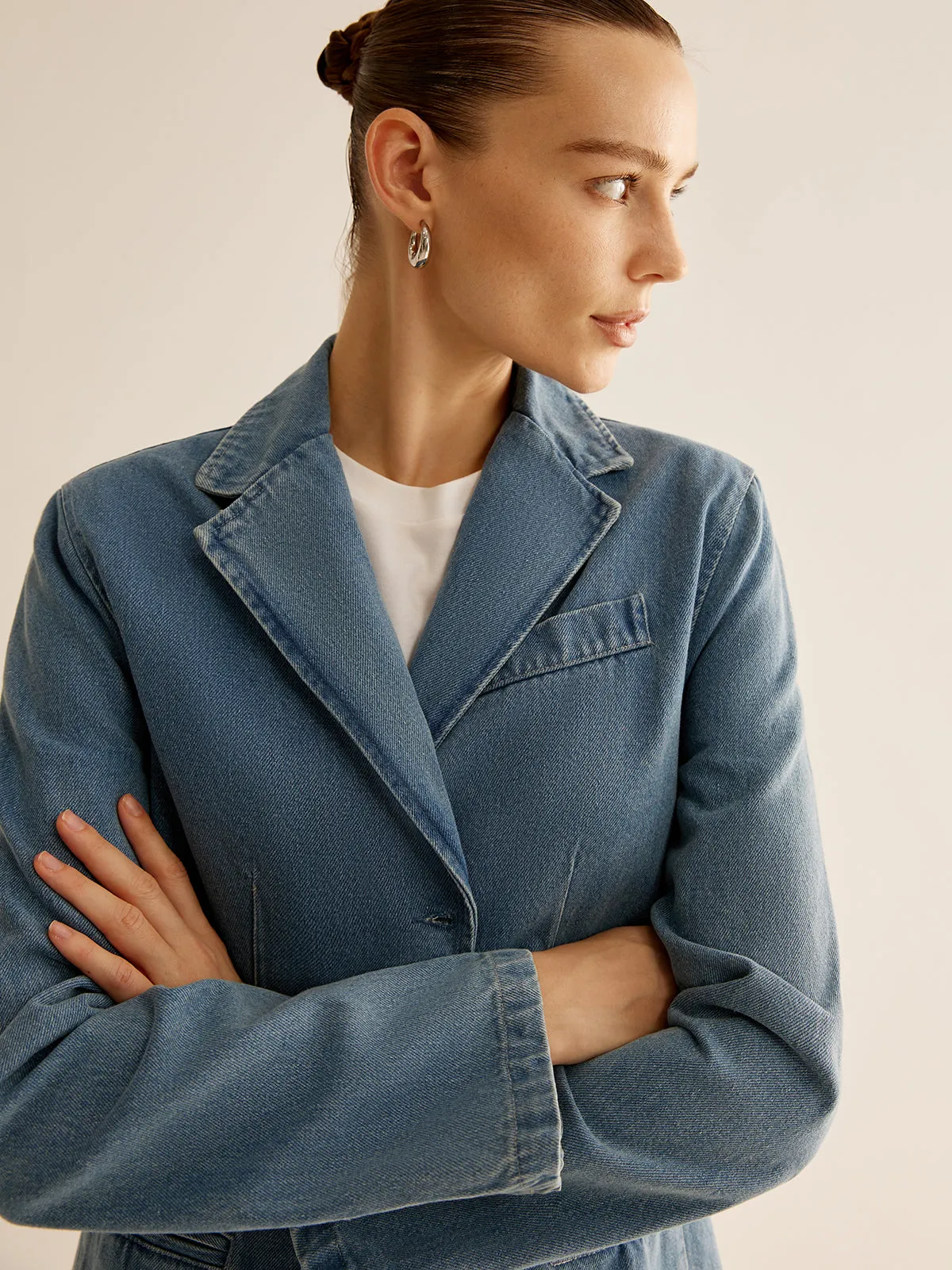 Minimalist Washed Denim Jacket sold by COMMENSE product image thumbnail 3