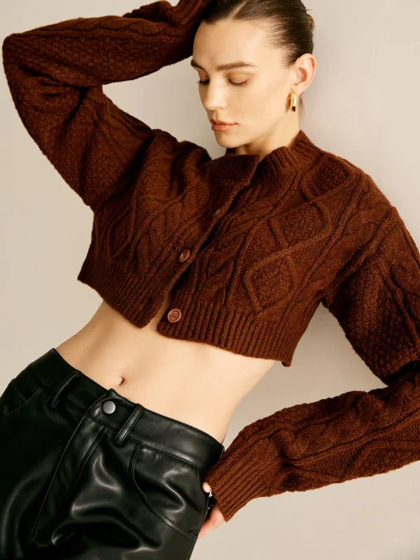 Button Down Crop Cable Knit Cardigan sold by COMMENSE
