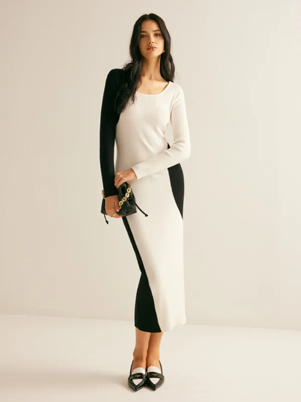 Square Neck Color Block Sweater Dress sold by COMMENSE
