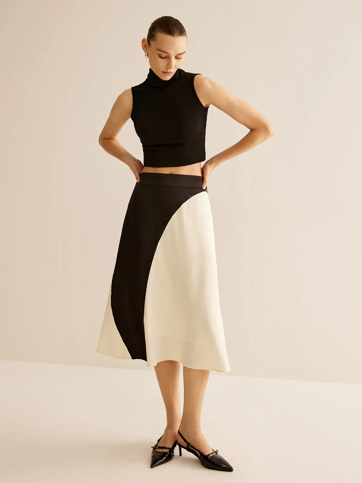Color Block Midi Skirt sold by COMMENSE product image thumbnail 5