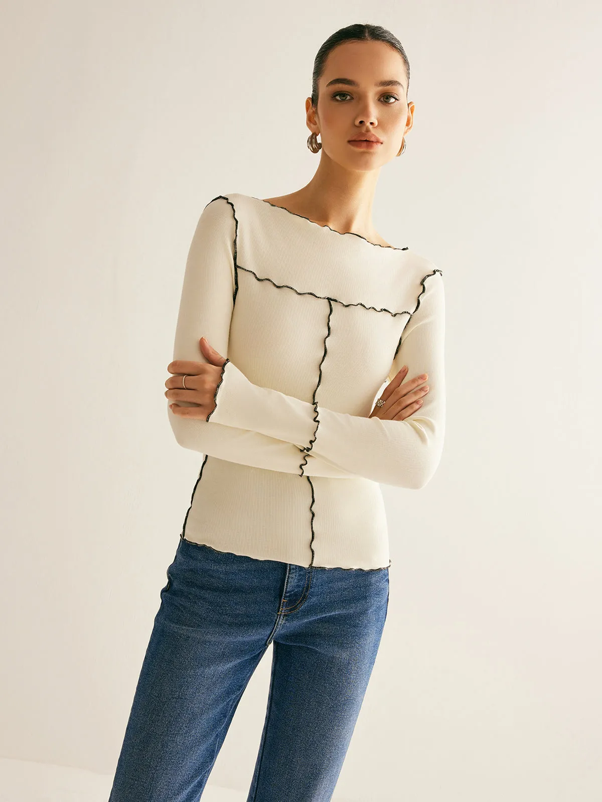 Lettuce Trim Long Sleeve Slim T-Shirt sold by COMMENSE product image thumbnail 4