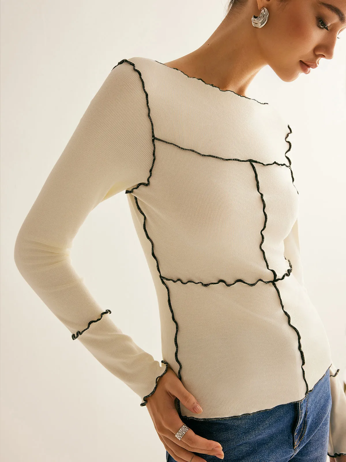 Lettuce Trim Long Sleeve Slim T-Shirt sold by COMMENSE product image thumbnail 5