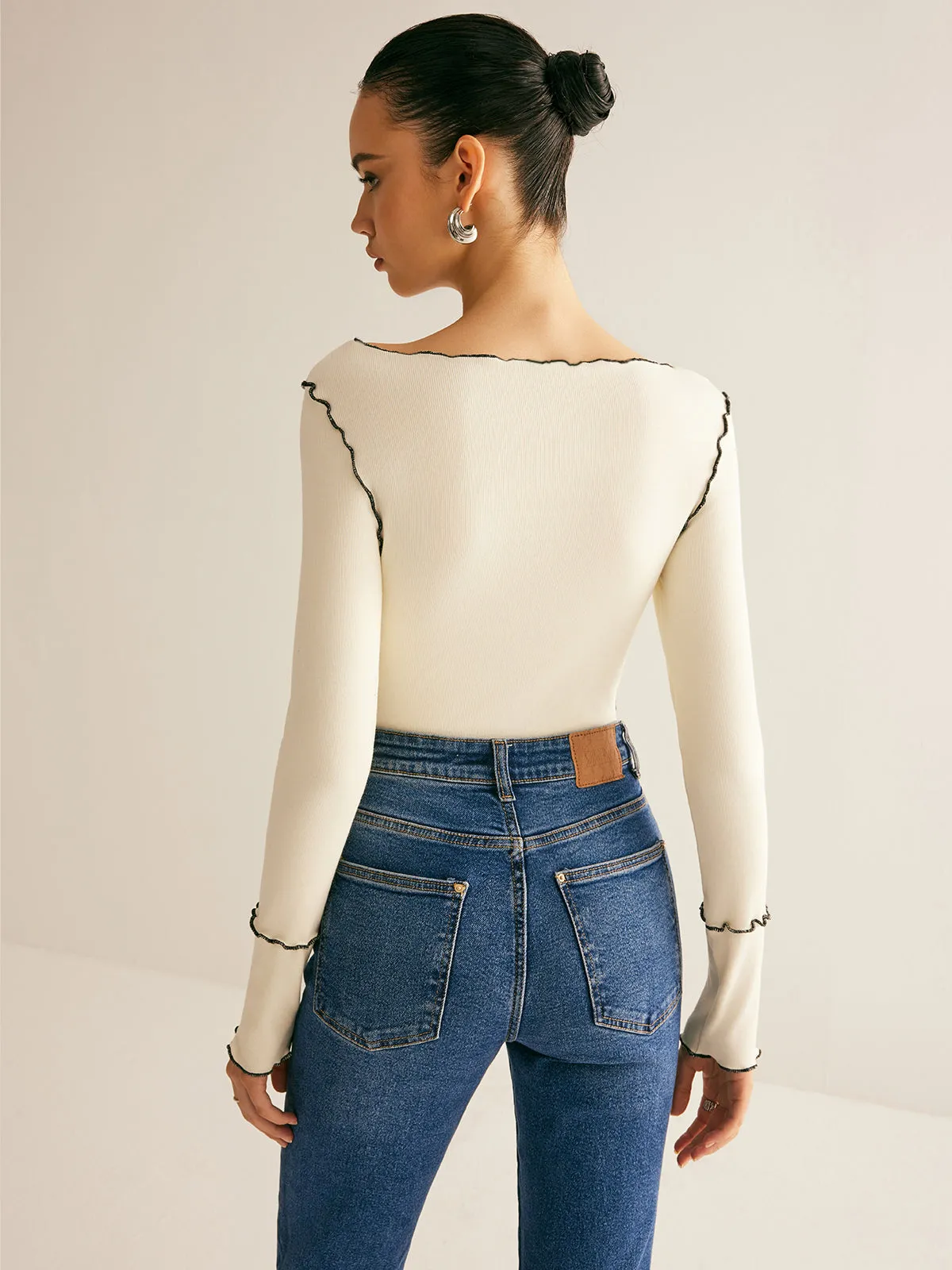 Lettuce Trim Long Sleeve Slim T-Shirt sold by COMMENSE product image thumbnail 2