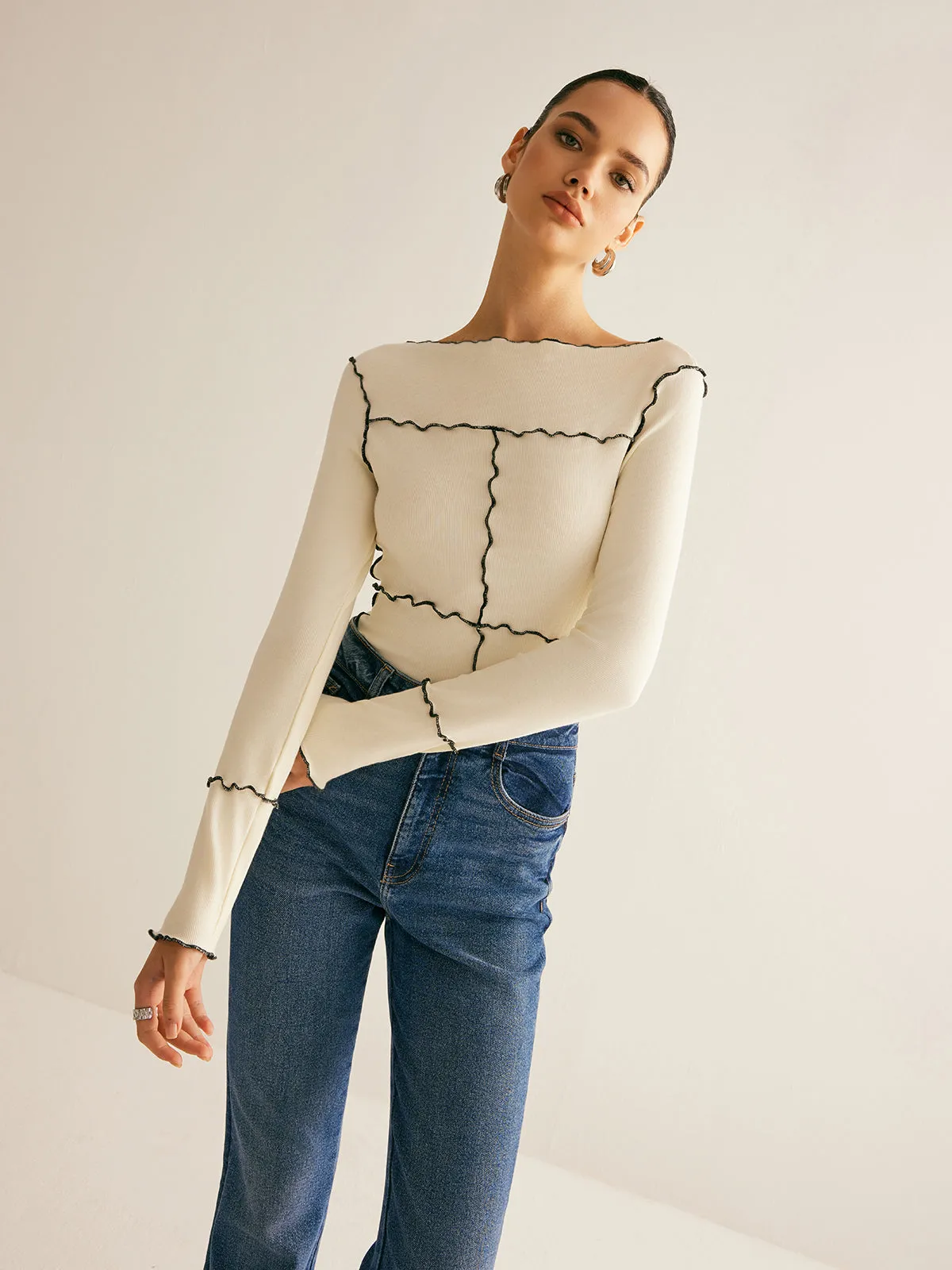 Lettuce Trim Long Sleeve Slim T-Shirt sold by COMMENSE product image thumbnail 3