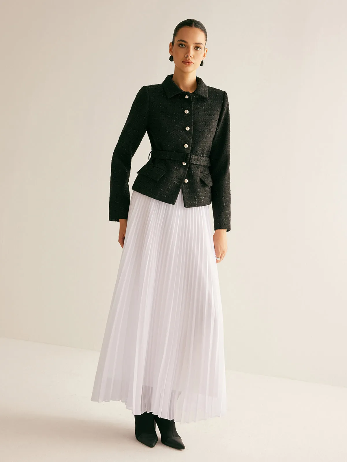 Tweed Button Belted Blazer sold by COMMENSE product image thumbnail 2