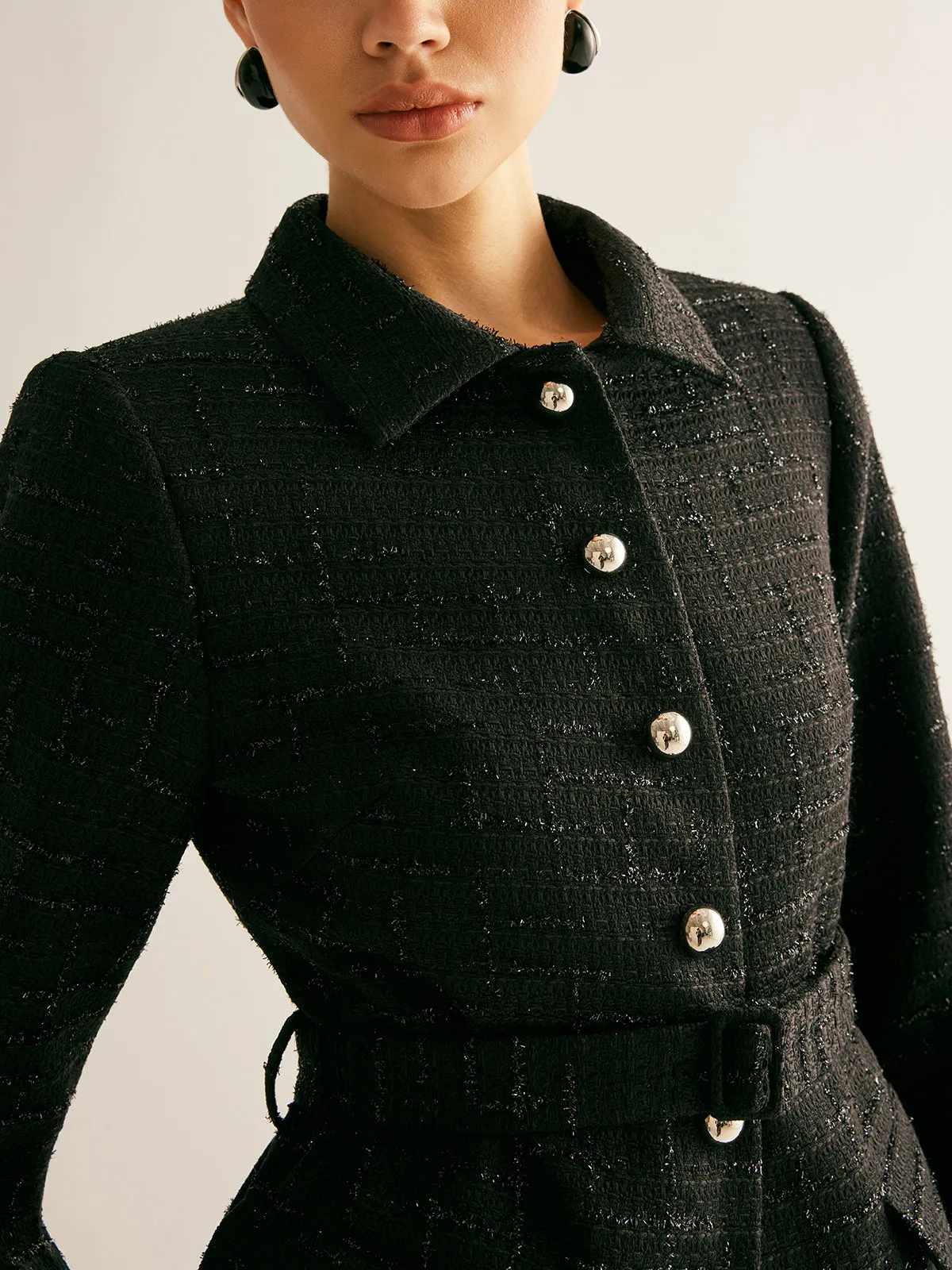Tweed Button Belted Blazer sold by COMMENSE product image thumbnail 5