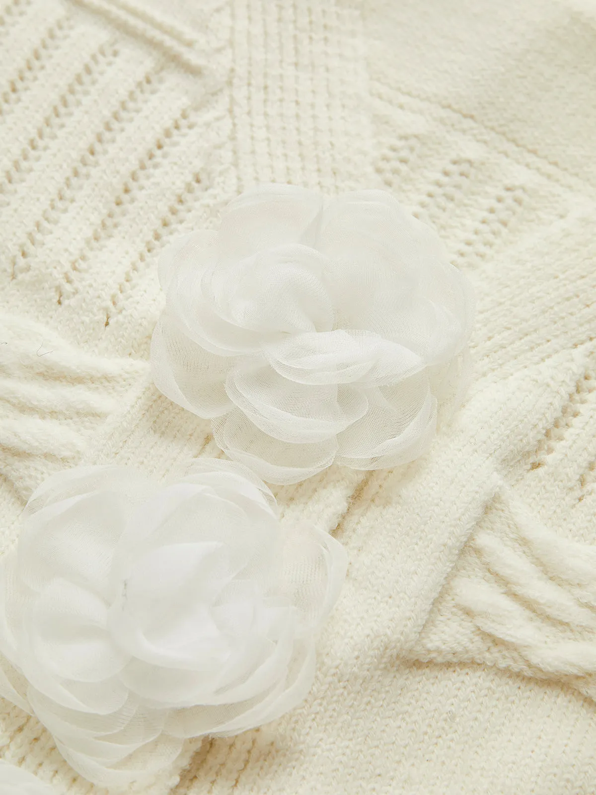 Elegant 3D Flower V-Neck Crop Sweater sold by COMMENSE product image thumbnail 3