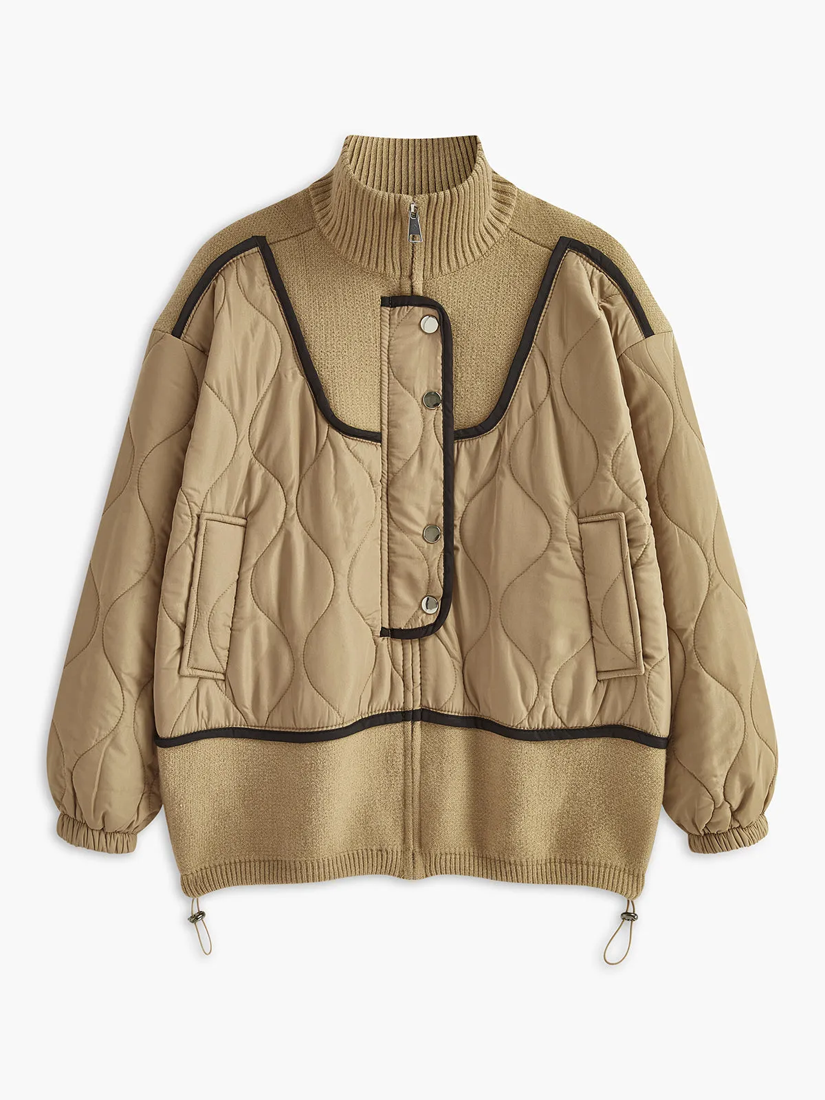 Drawstring Panel Zipper Knit Outerwear sold by COMMENSE