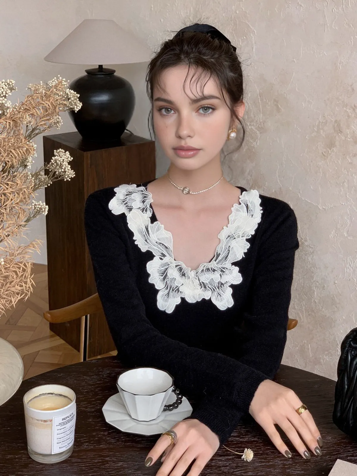 Lace Collar Slim Sweater sold by COMMENSE product image thumbnail 4