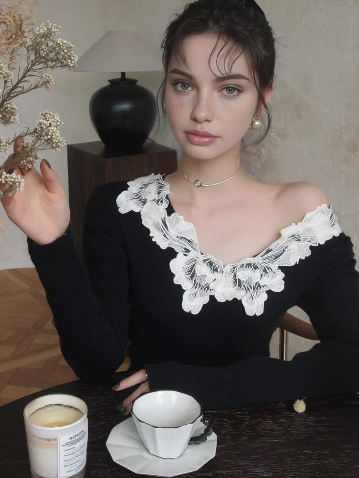 Lace Collar Slim Sweater sold by COMMENSE product image thumbnail 3