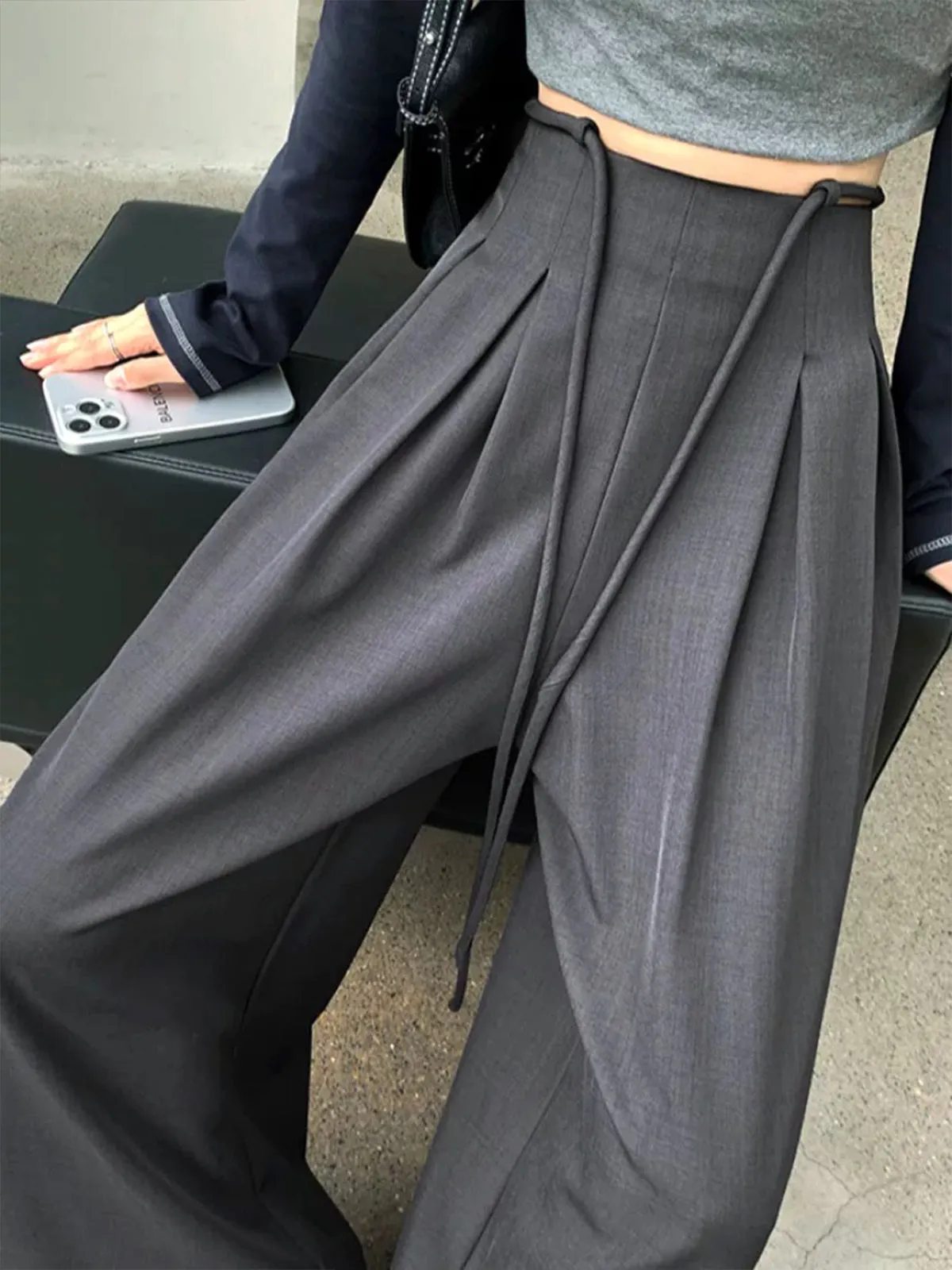 Rope-Belted Pleated Wide-Leg Pants sold by COMMENSE product image thumbnail 4